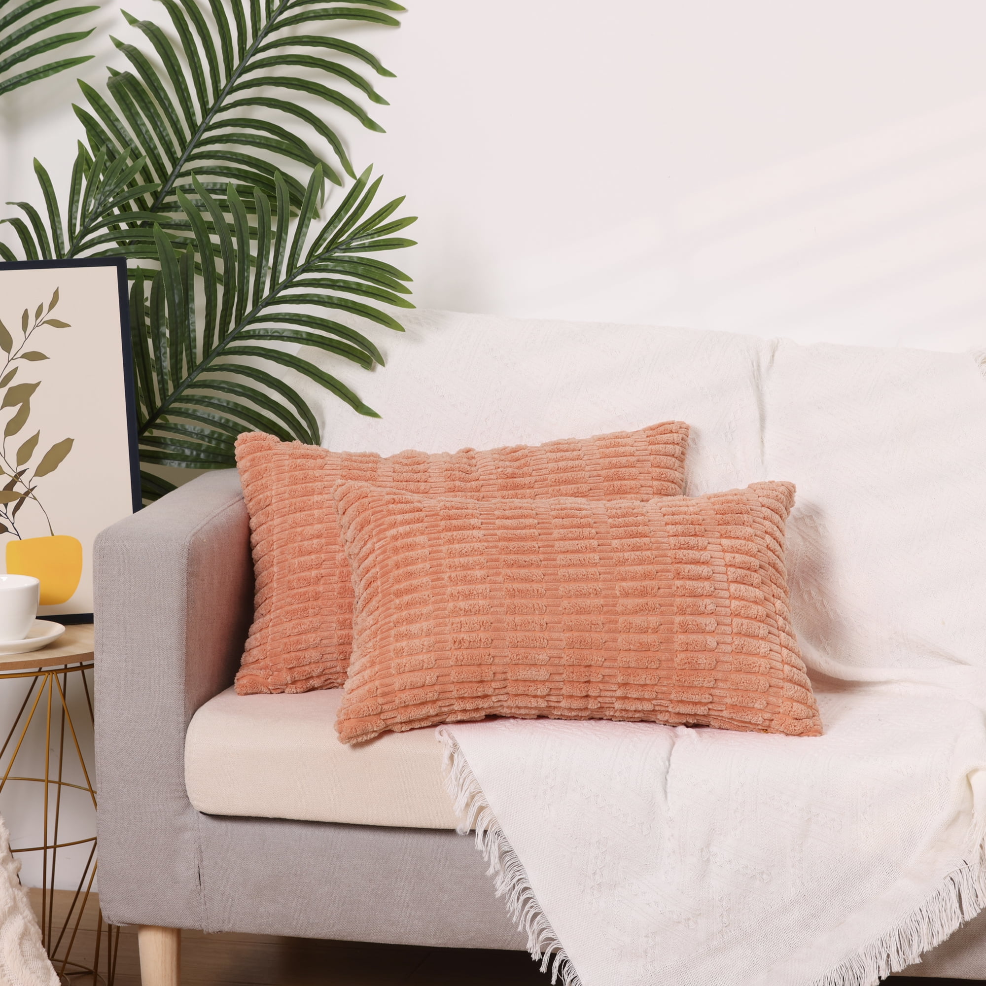 Unique Bargains Corduroy Soft Square Cushion Covers Modern Throw Pillow Covers (2 Count) Light Orange 12"x20"