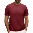 thumbnail image 3 of Men’s Short Sleeve Round Neck Solid Color Knitted Pullover T-Shirt Spring Summer Top, 3 of 8