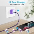 thumbnail image 5 of USB Charger Block,FiveBox 2pc 1A USB Wall Charger Block with 2pcs Nylon Android Type C Charger Cable USB C Charging Cable 6ft USB Brick Phone Charger Adapter USB Plug Fast Charging Block,Purple, 5 of 7
