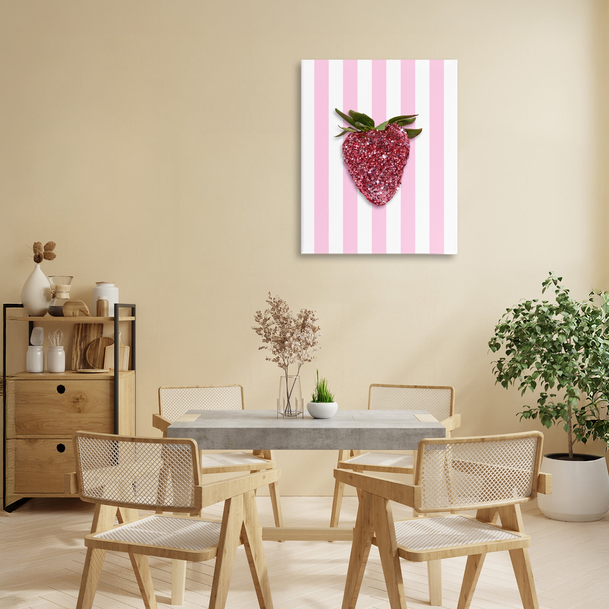 Stupell Industries Glimmer Strawberry on Green Stripes Canvas Wall Art, design by LISH Creative