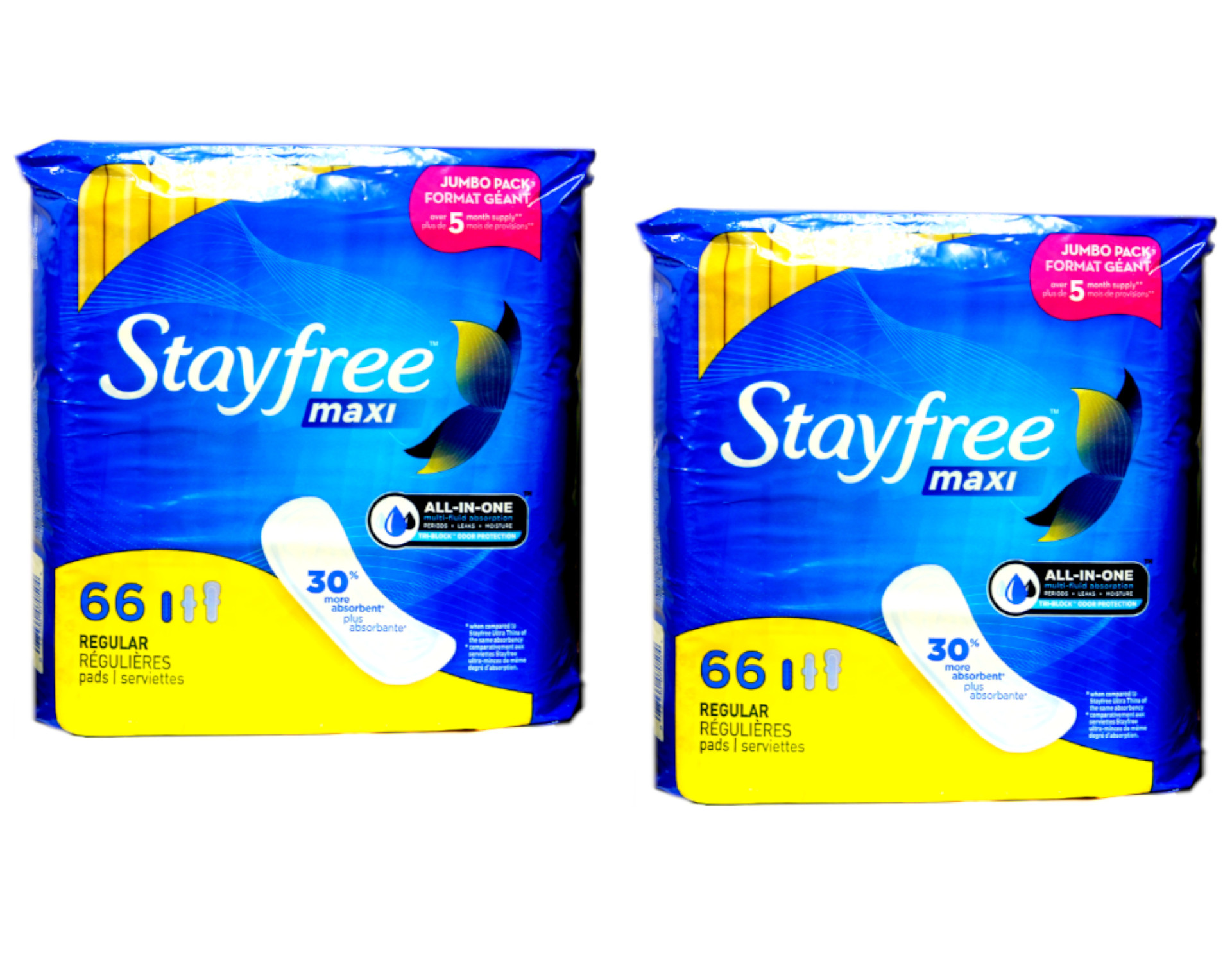 Stayfree Maxi Pads Regular Deodorant, 66 Count Pack of 2