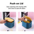 thumbnail image 2 of Small Table Trash Can, Mini Plastic Style Kitchen Desktop Trash Can with Push Button Lid, Push Top Trash Can Kitchen Trash Can Rubbish Waste Dustbin Desk Bin 2L (Blue), 2 of 5