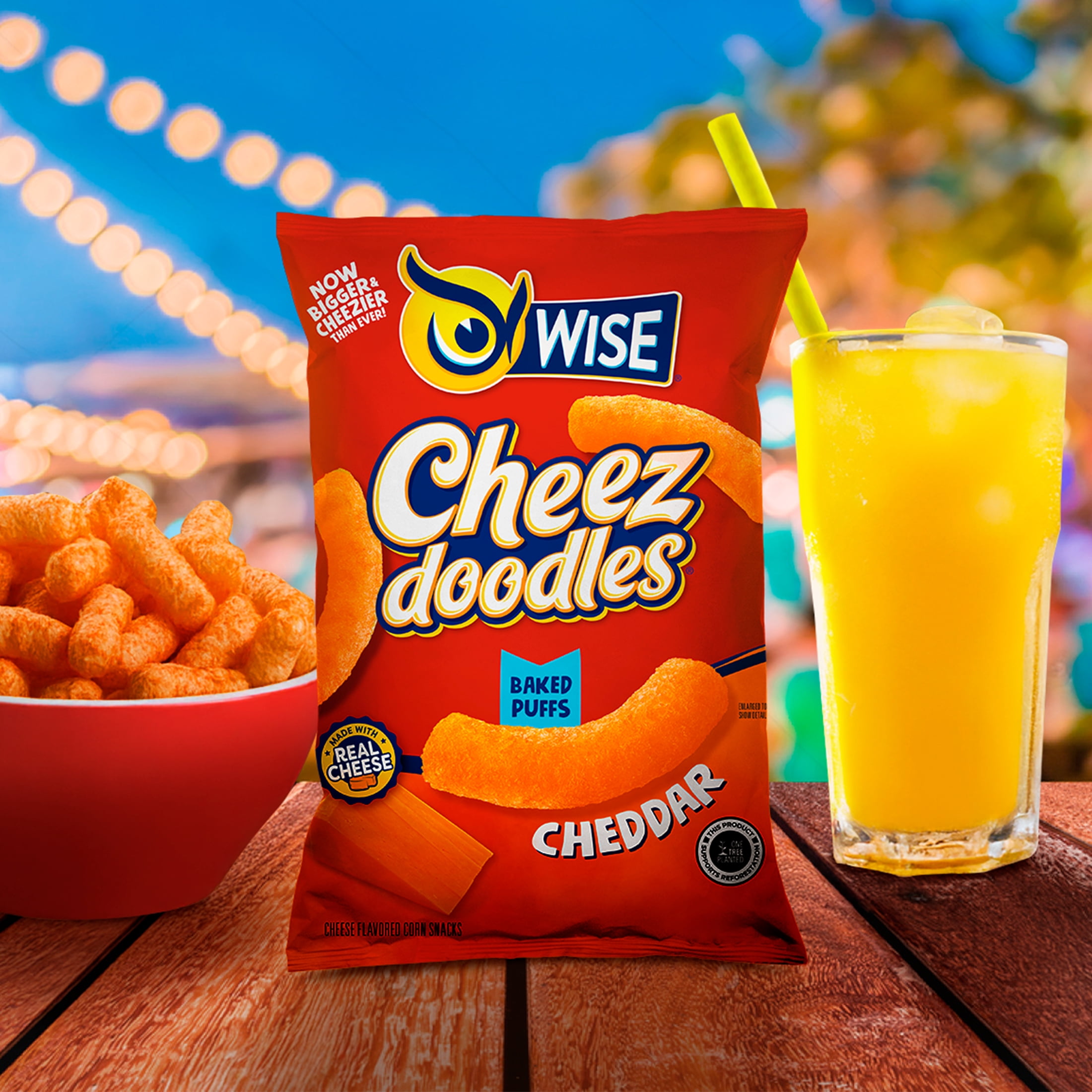 (3 pack) Wise Cheezdoodles Cheddar Cheese Baked Puffs, 8.5 Oz.