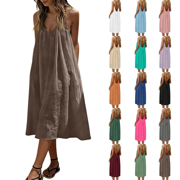 Womens Backless Cami Dress Summer Casual Sleeveless Boho Adjustable Spaghetti Strap Loose Fit Ruffle Beach Maxi Dresses Sky Blue XL