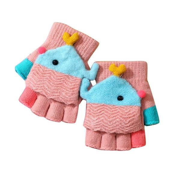 ZACPNCV Kids Fingerless Gloves Winter Flip Top Gloves Knitted Mitten with Cover Convertible Warm Gloves for Toddler Boys Girl Pink