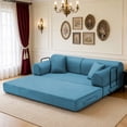 thumbnail image 3 of Convertible Sleeper Sofa Bed with Pillow, Corduroy Folding Mattress Couch for Living Room, Floor Lounge Sofa with Fixed-Shape Frame for Small Apartments, Sky Blue, 3 of 9