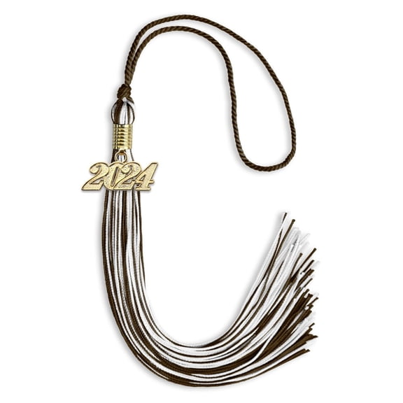 Endea Graduation Brown/White Mixed Color Graduation Tassel with Gold Date Drop