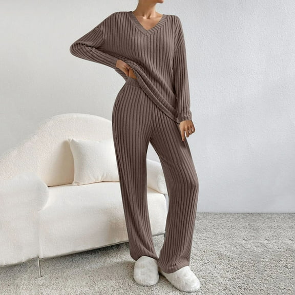 Women Autumn And Winter Fashion Temperament Loose Casual Wide Leg Pants Knitted Solid Color Sweater Two Piece Suit Set Wedding Suits Women Petite Pant Suits for Women Dressy Winter Outfits Women