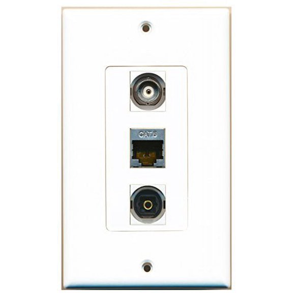 RiteAV - 1 Port Shielded Cat6 Ethernet and 1 Port Toslink and 1 Port BNC Decorative Wall Plate Decorative