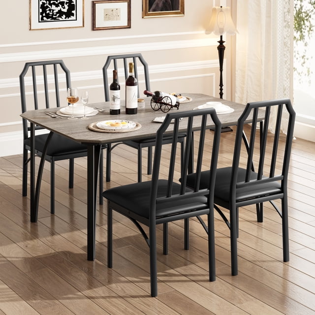 Dining Table Set, Kitchen Table with 2/4Upholstered Chairs, Dining Room Set for Small Space, Apartment, Heavy-Duty Metel Frame, Chamfer Design
