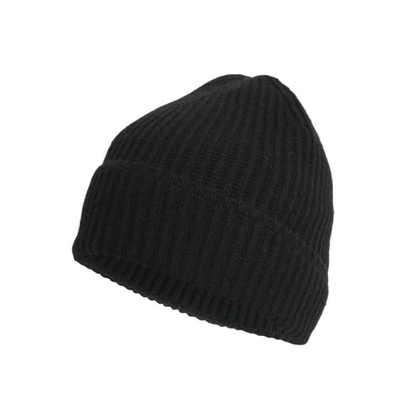 Heat Logic Men's Faux Fur-Lined Rib Cuff Beanie with Tipping, Warm Winter Hat (Black)