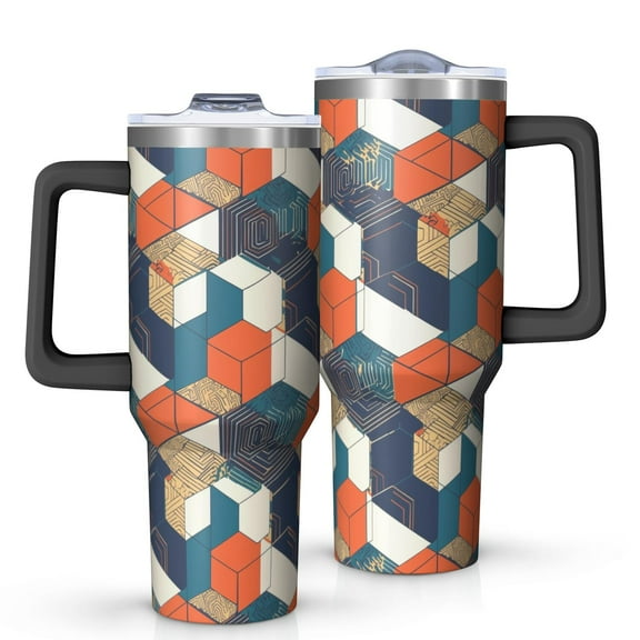 Modern 40oz Tumbler– Stainless Steel Insulated Tumbler with Handle and Straw, Large Capacity Travel Cup for Hot & Cold Drinks