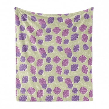 Aloha Soft Flannel Fleece Throw Blanket, Leaves Pattern in a Grunge Style Repetitive and Sketchy Violet Tones, Cozy Plush for Indoor and Outdoor Use, 50" x 70", Lavender Lilac, by Ambesonne