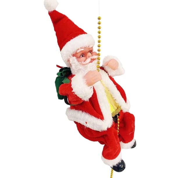 Cadena de cuentas de escalada de Papá Noel de Navidad, muñeco de peluche, adorno de decoración festiva eléctrica linda para regalo, chimenea