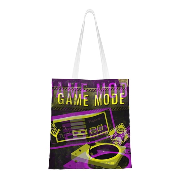 DouZhe Reusable Grocery Bags, Game Mode Play Games Lightweight Polyester Canvas Cloth Tote Bag for Travle Gym Shopping School, 15" x 16"