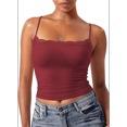 thumbnail image 3 of Camisola Básica de Encaje para Mujer, Cuello Cuadrado, Sin Mangas, Tirantes Finos Rojo Ladrillo L, 3 of 6