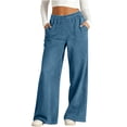 thumbnail image 2 of Jeans for Women High Waisted Wide Leg Baggy Jeans Pull On Straight Leg Stretchy Elastic Waist Denim Pants with Pockets Blue XL, 2 of 7