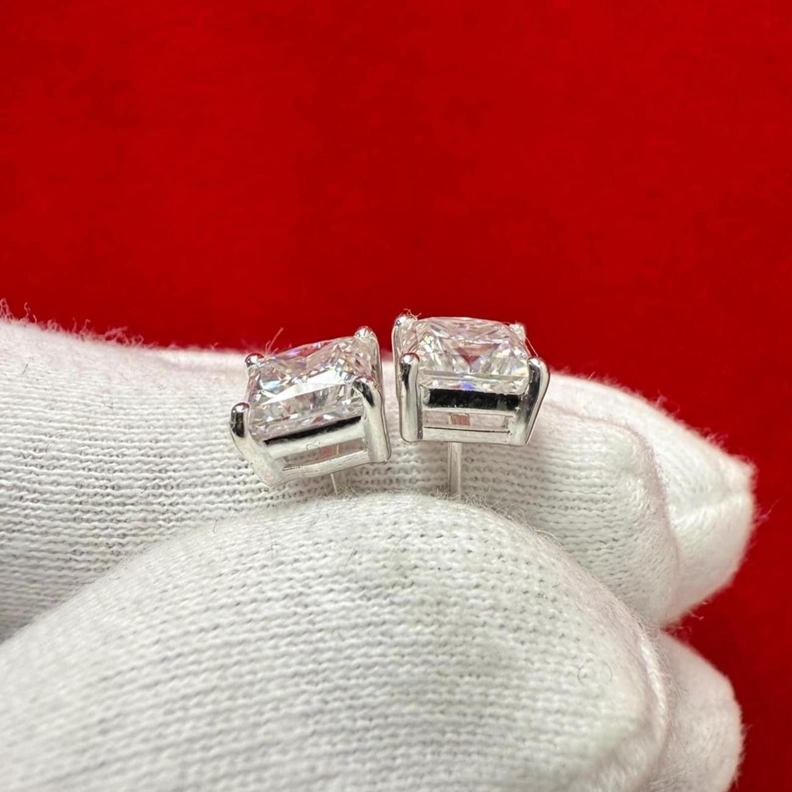 Radiant Jewelry 4 CT Princess Cut Simulated Diamond Stud Earrings for Women, Screw Back Solitaire Studs, 14K White Gold Plated 925 Sterling Silver