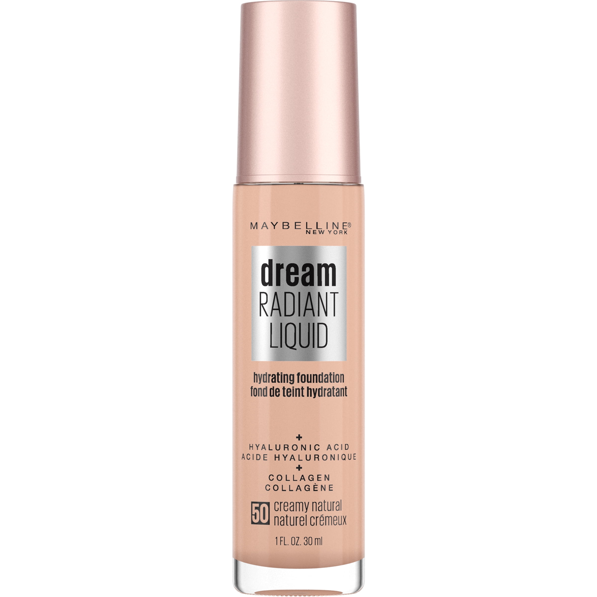 Maybelline Dream Radiant Liquid Foundation Makeup, 50 Creamy Natural, 1 fl oz
