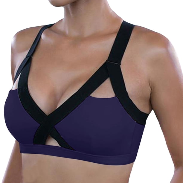 Gibobby Sujetadores deportivos para mujer Sujetador de cierre frontal Sujetador de yoga Sujetador de entrenamiento de talla grande Brasieres anchos de espalda(Marina,G)