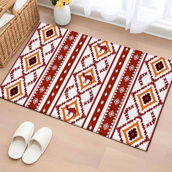 Entryway Rug 2'x3', Red Orange Southwest Small Rug for Kitchen Bathroom Door Mat Indoor Entrance, Aztec Boho Ethnic Geometric Art Non-Slip Area Rugs Floor Mats Carpet Front Door Rugs