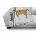 thumbnail image 3 of Dog Soft Flannel Fleece Throw Blanket, Kitten Playing with Stafford Puppy Animal Friendship Domestic Pet Lover Print, Cozy Plush for Indoor and Outdoor Use, 60" x 80", Oange Brown White, by Ambesonne, 3 of 6
