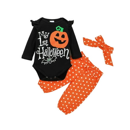 

LAPA Baby Girls Halloween 3Pcs Long Sleeves Romper Top Polka Dot Pants