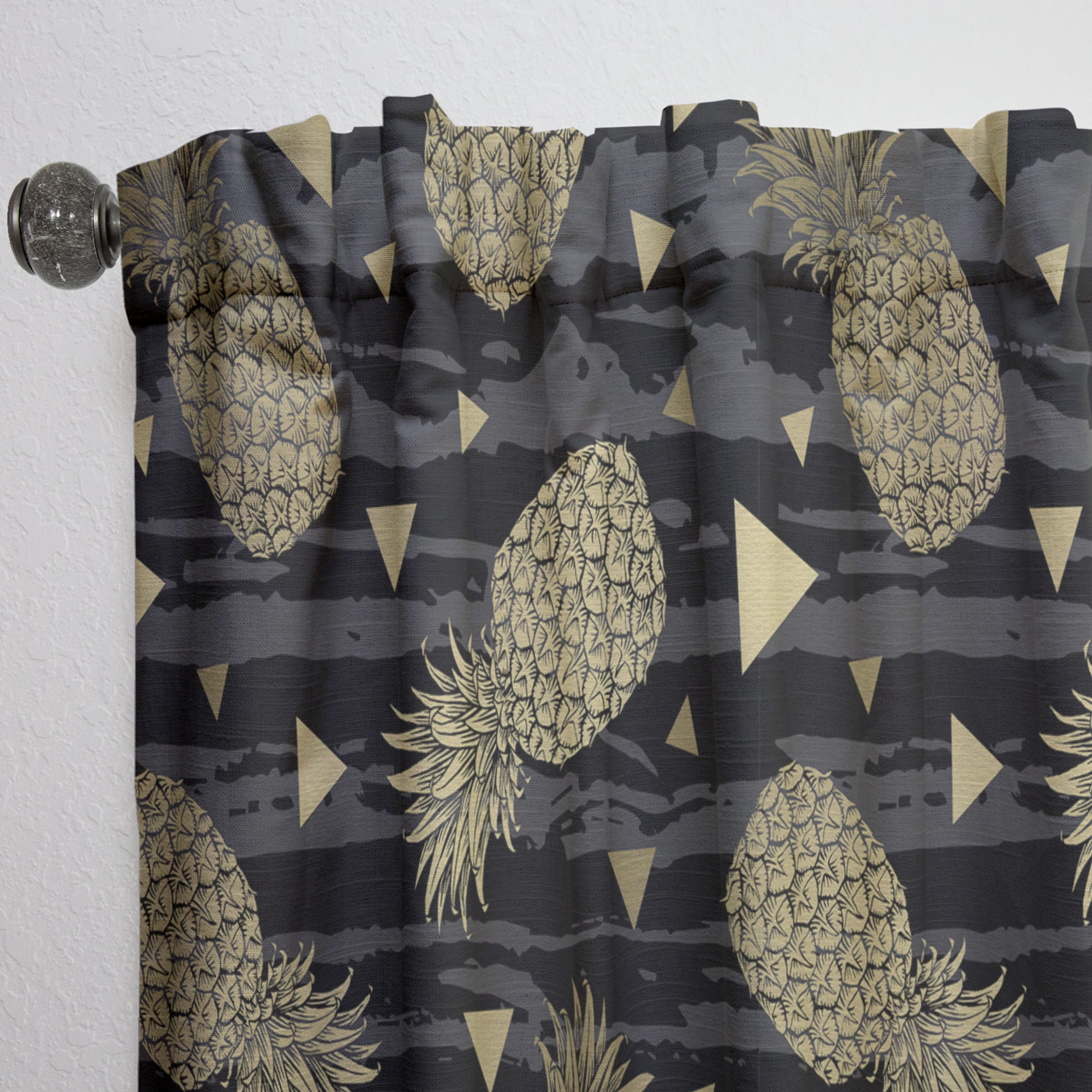 Designart 'Golden Pineapple On Black Horizantal' Mid-Century Modern Curtain Panel