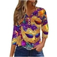 thumbnail image 2 of Gamivast Mardi Gras Shirts for Women Funny Mask Graphic 3/4 Sleeve Crew Neck Blouse Loose Fitted Drop Shoulder Tunic Dressy Tops Carnival Party Tee, 2 of 6
