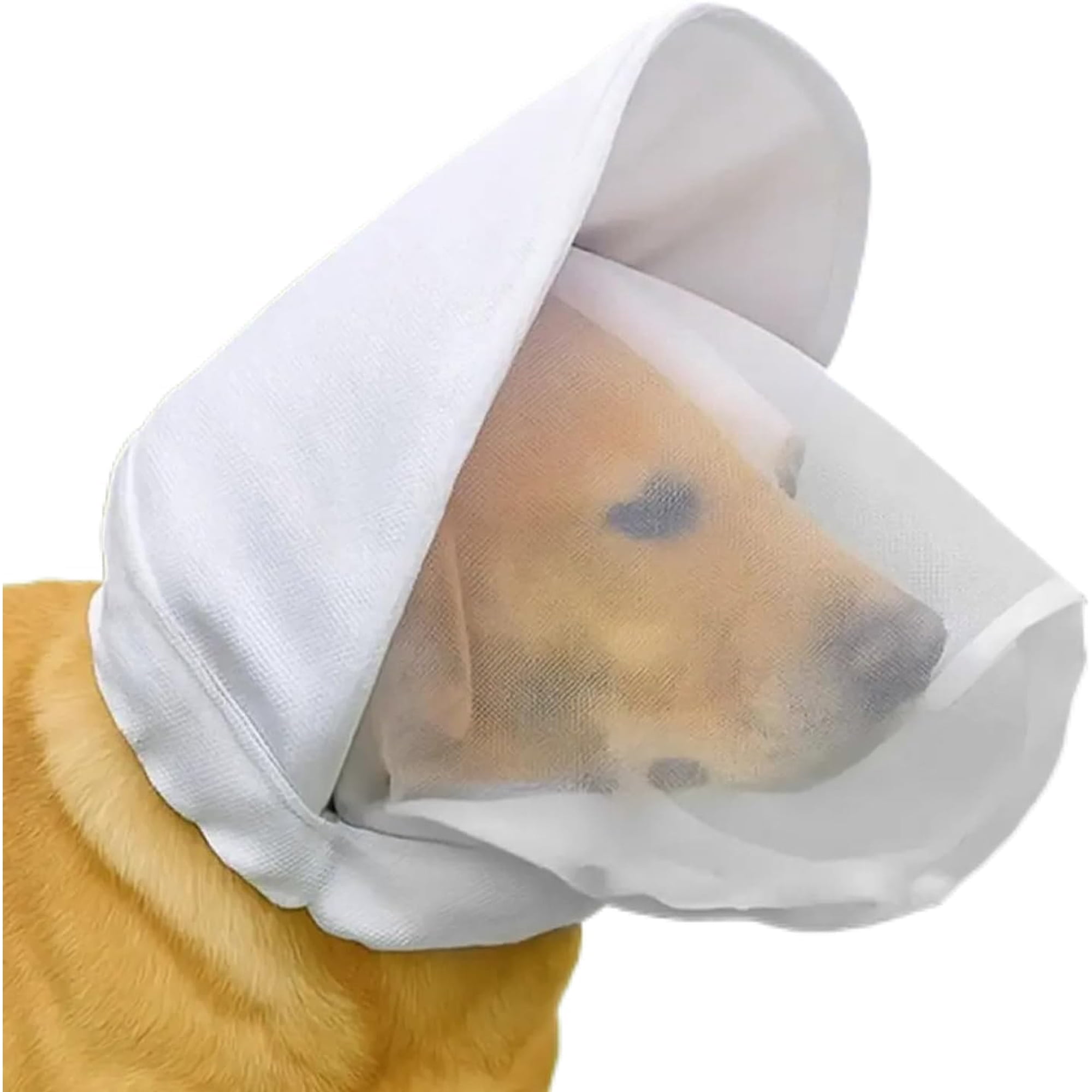 Dogs Head Protector – Adjustable Dog Mesh Mask Breathable Pet Head Net for Small & Medium Dogs Soft Mesh Muzzle for Outdoor Hiking Camping Animal Head Guard White Large