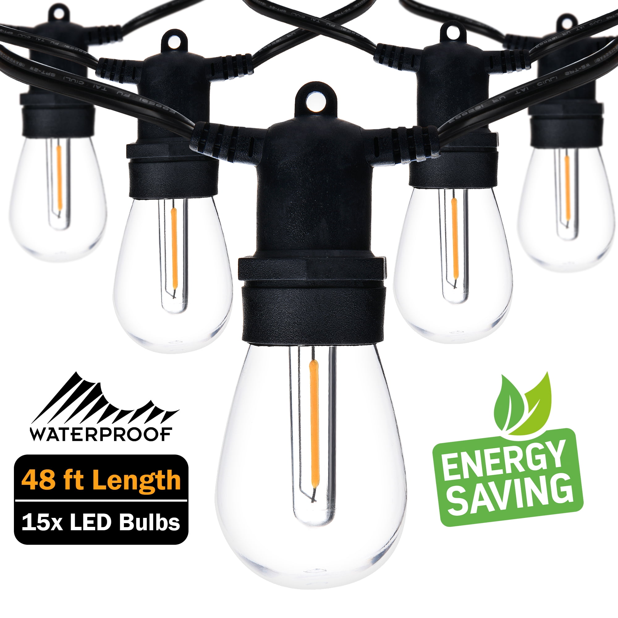 48FT Extendable LED String Lights Waterproof Indoor Outdoor Patio Garden Decor 