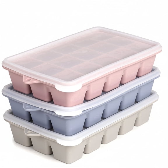 Ice Cube Trays with Lids 3 Pack, Easy Release Silicone Ice Cube Trays for Freezer with Removable Lid, for Drinks, Coffee, Whiskey
