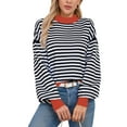 thumbnail image 2 of Sweaters for Women Crew Neck Loose Fit Long Sleeve Striped Knitted Pullover Sweaters Tops Color Block Winter Sweaters Alsol Lamesa, 2 of 6