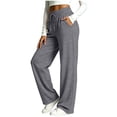 thumbnail image 4 of Vivianyo HD Women's Solid Wide Leg Elastic Drawstring Knit Jogger Pants, Womens Casual Loungewear Trousers with Oversized Patch Pocket for Jogging, Women's Dark Gray, Sizes S-3XL, 4 of 6