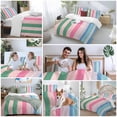 thumbnail image 5 of 3 Piece Pink Green Blue Stripe Duvet Cover Set Queen Size,Microfiber Comforter/Quilt Cover with Corner Ties and 2 Pillowcases,Farmhouse Stripes Contemporary All Season Bedding with Zipper Closure, 5 of 8