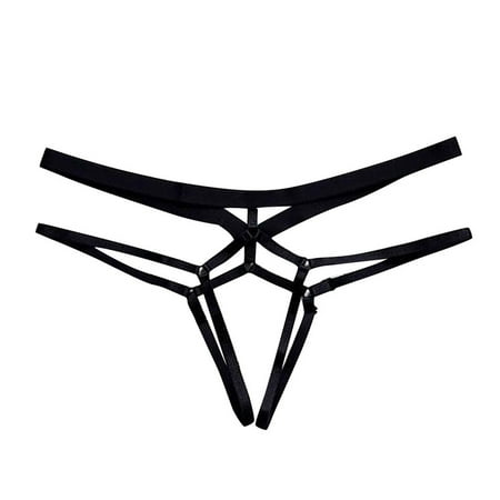 

BIZIZA Womens Thongs Sexy Cut Out Plus Size Low Rise Panties Strappy Black M