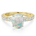 thumbnail image 3 of Gem Stone King 14K Two Tone Gold Simulated White Opal and Lab Grown Diamond Engagement Ring for Women | 2.35 Cttw | Oval Cabochon 10X8MM | Gemstone October Birthstone | Size 8, 3 of 6