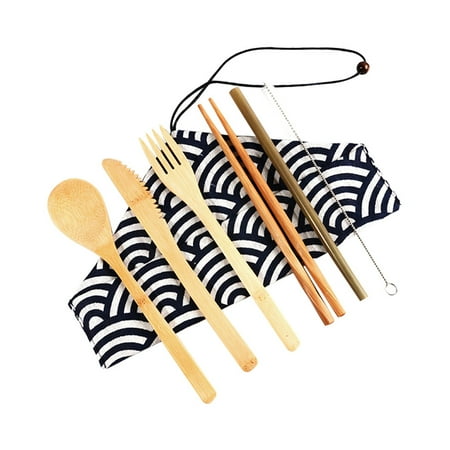 

UDAXB Kitchen Gadgets Portable Cutlery Travel Eco-friendly Fork Spoon Set Include Reusable Bamb