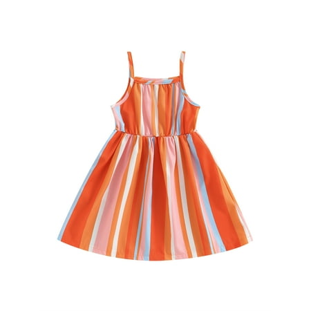 

Ma&Baby Little Kids Girls Party Stripes/Dot Print Sleeveless Dress Casual Summer Beach Holiday A-Line Dress