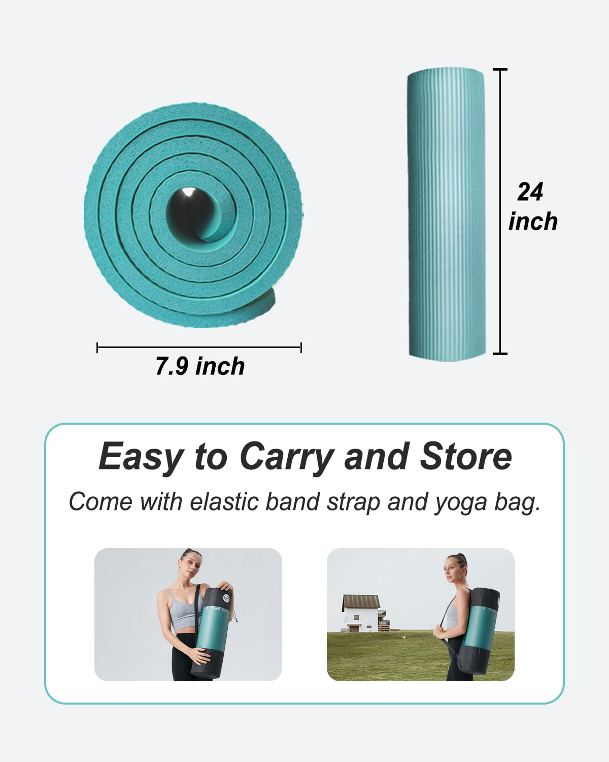 YR Durable Non-slip NBR Yoga Mat 1/2 Inch Hi-Density Foam Exercise Mat with Carry Bag, IceBlue
