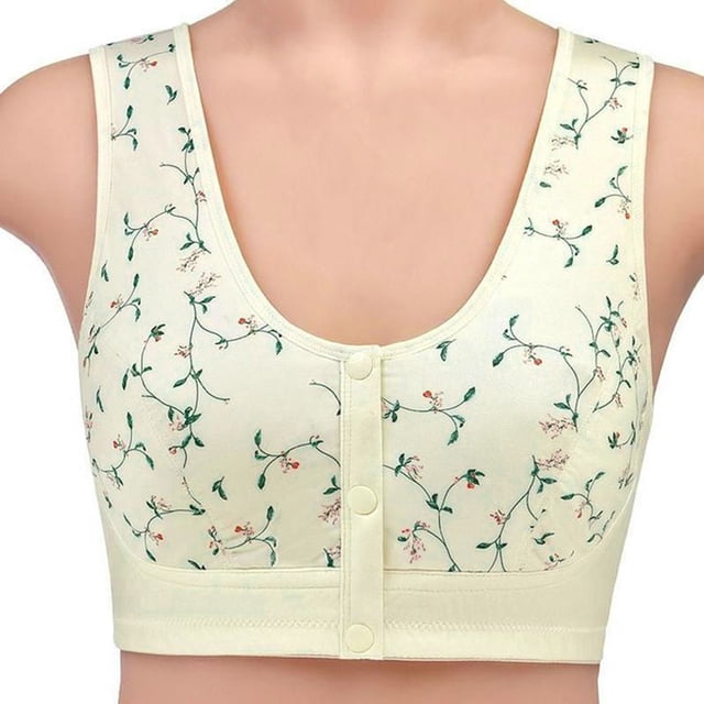 AMERTEER Wome No Steel Ring Front Button Vest Style Floral Print Bra