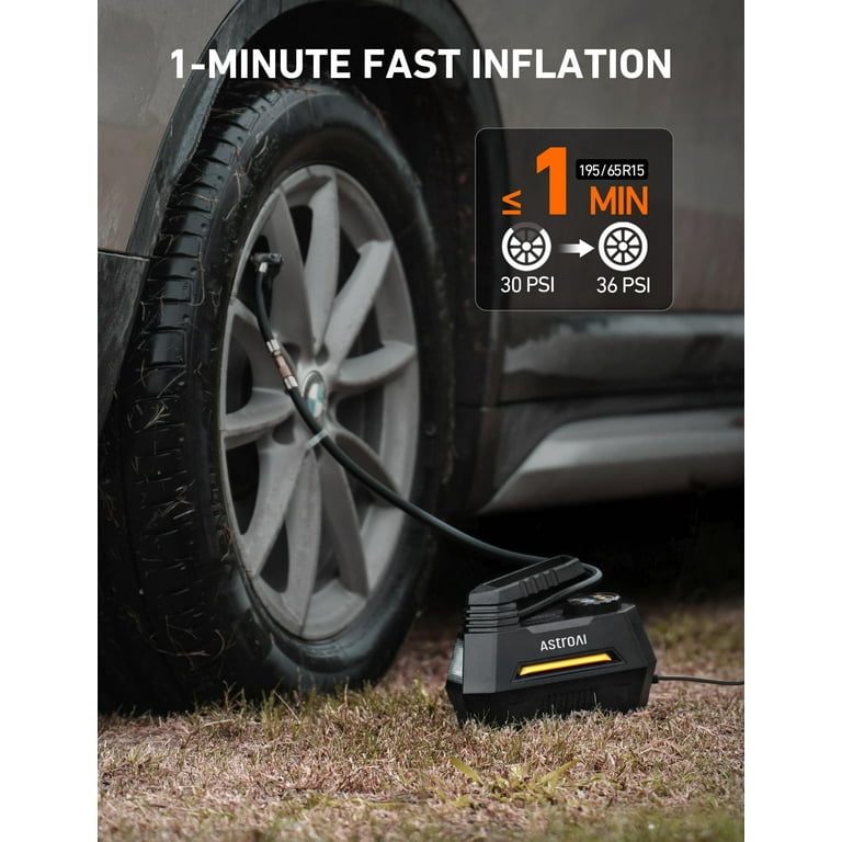  AstroAI Tire Inflator Portable Air Compressor Air Pump for Car  Tires - Car Accessories, 12V DC Auto Pump with Digital Pressure Gauge,  100PSI with Emergency LED Light for Bicycle, Balloons 