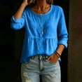 thumbnail image 3 of Uootdi Women's Tops 3/4 Sleeve Crew Neck Peplum Blouses Bohemian Casual Style Linen Blend Lightweight Breathable Relaxed Fit Shirts Gift, 3 of 6