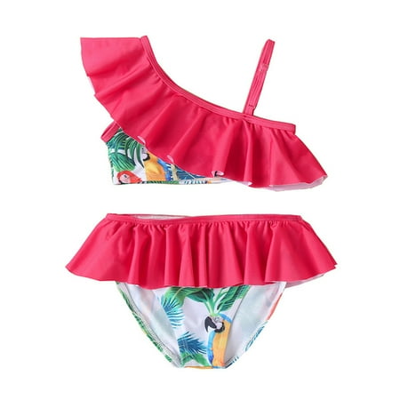 

ZRBYWB Toddler Summer Girls Swimsuit Leaves Flower Printed Vacation Style Ruffles Two Piece Swimwear Swimsuit Bikini