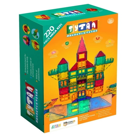 Tytan Magnetic Building Tiles for Kids w/ Wheeled Car & Carrying Bag  220 Pieces