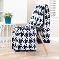 thumbnail image 2 of Chanasya Soft Longfur Fuzzy Houndstooth Flannel Fleece Throw Blanket - Super Plush Cozy Warm Modern Reversible Blanket for Sofa Chair Couch Bed and Living Room Blanket (50"x65") Dark Blue, 2 of 3