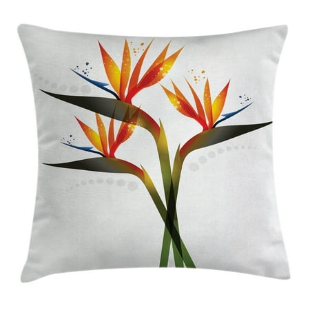- Flower Decor Throw Pillow Cushion Cover, Ombre Colored Botanic Tropical Garden Plant with Abstract Dots Artwork, Decorative Square Accent Pillow Case, 16 X 16 Inches, Green and Orange, by Ambesonne