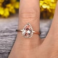 thumbnail image 2 of 1.25 Carat Halo 8x5mm Pear Shape Morganite Engagement Ring Handmade Solid 10k Rose Gold Ring Solitaire Stacking Band Anniversary Ring, 2 of 5