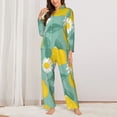 thumbnail image 2 of Fuzoiu Lemons Chamomile Flowers And Leaves Print Women's Long-Sleeved Pajama,Lounge Button Down Nightwear,Womens Notch Collar Pajama Set-XX-Large, 2 of 7