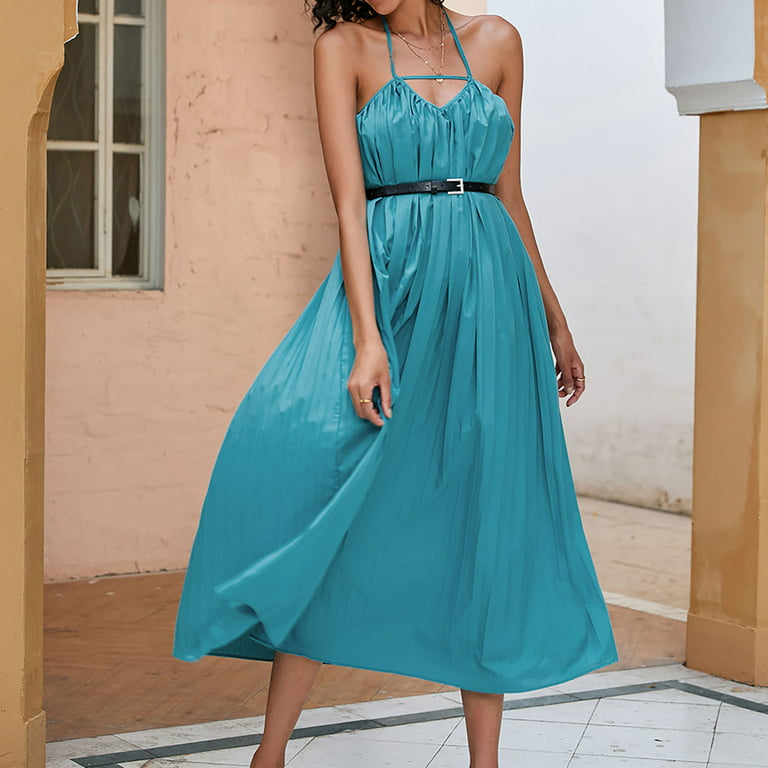 Cotonie Women's Summer Print Dress Halter and Strapless Tight Dress Beach  Dress Sun Dress Ruffled Flowy Long Dress Big Sale M